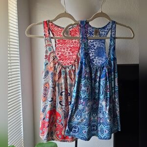 In Bloom Orange and Blue Paisley Tank Tops
